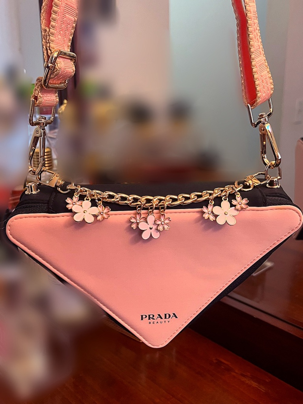 Prada Pink Floral Charm Shoulder Bag GWP